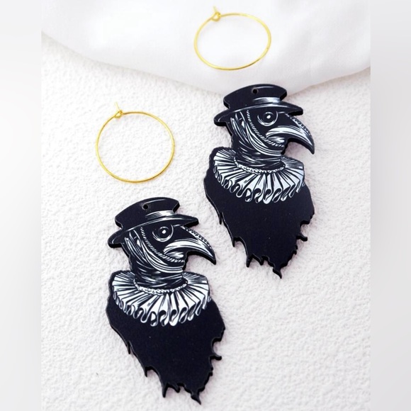 Medico Della Peste~ Plague Doctor Bird Beak Venetian Masquerade Gas Mask Earring - Picture 6 of 13